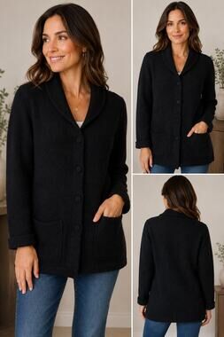 Alpaca Warehouse Peru Black Alpaca Wool Knit Cardigan Jacket Shawl Collar Black